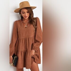 NWT Medium Cupshe Burnt Orange Brown Bernadette V-Neck Tiered Mini Dress